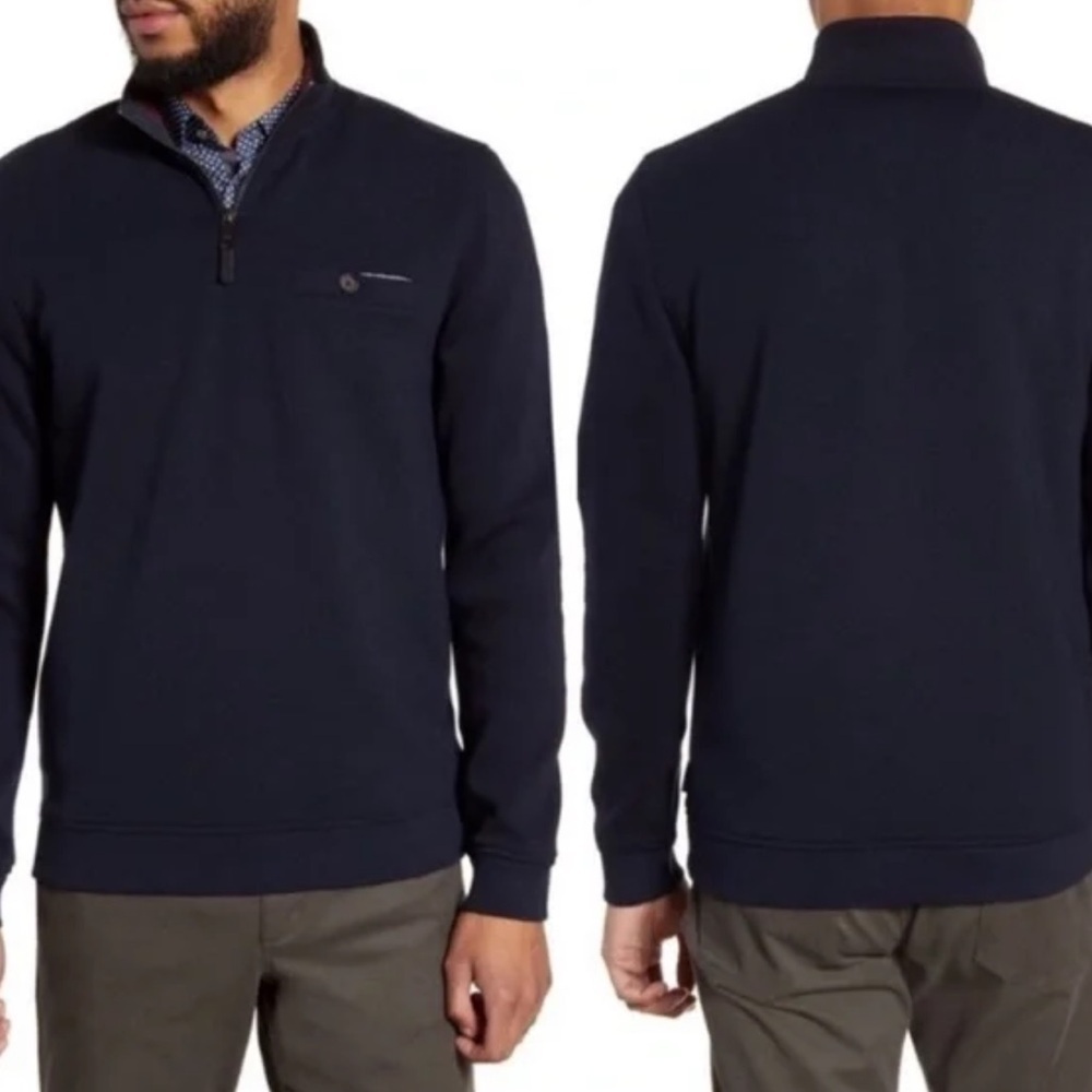 Ted Baker Men’s Navy Quarter-Zip Pullover Sweater, Size 3 (M)